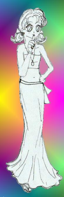 Black and white Chikako w/ rainbow background