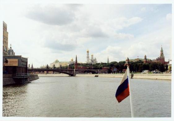 a view of moscow from a river boat